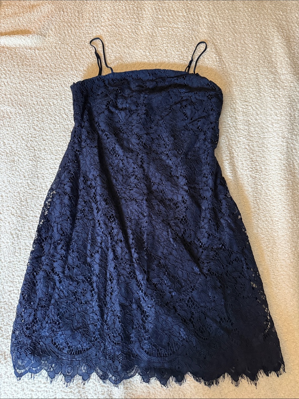 Blue Rain Navy Lace Mini Dress with Spaghetti Straps